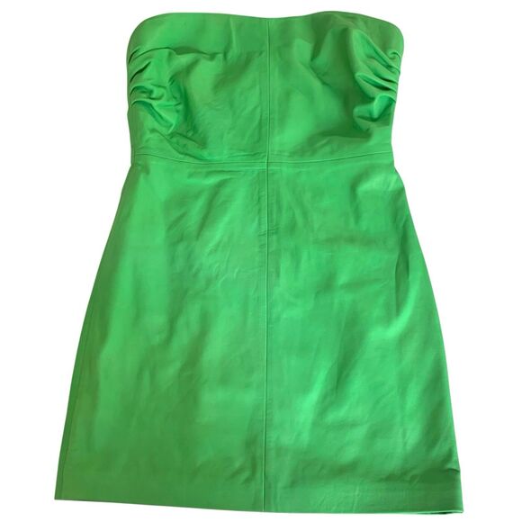Lovers and Friends Valletta Leather Dress Women S Green Mini Lambswool Party Fun - Picture 3 of 14